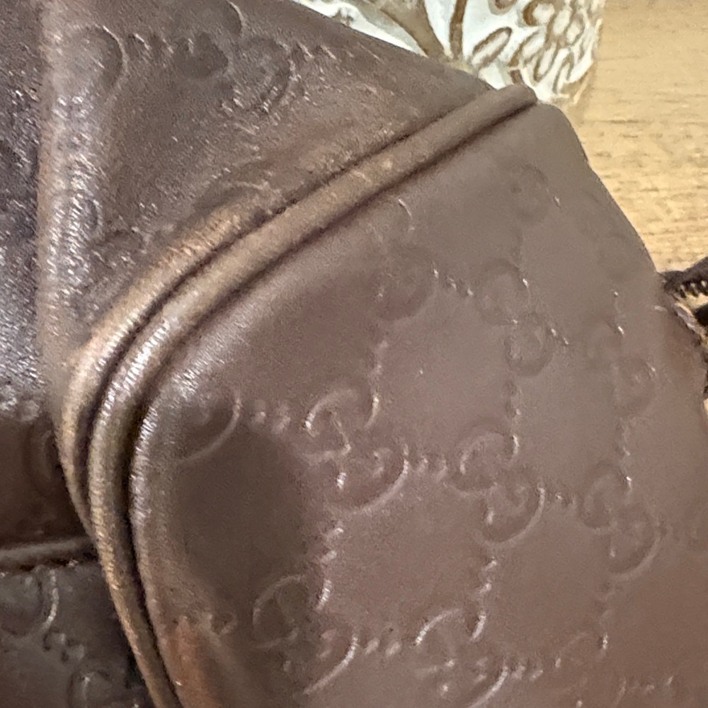 Gucci Dark Brown Embossed Leather Shoulder Bag - Picture 8 of 11